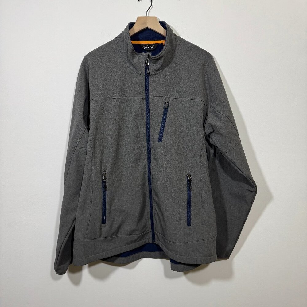 Orvis Mens Gray Lined Soft Shell Windbreaker Full Zip Jacket size XXL